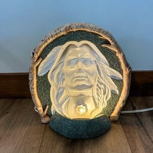 VTG Native American‎ Head Face Lamp Night Light Desk Figure Chief